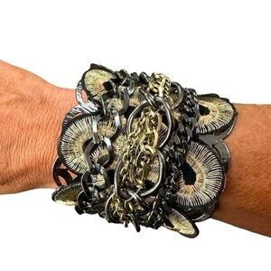 Chunky Gold Chain Lace Cuff Bracelet Black Vintage Whimsigoth Ev…